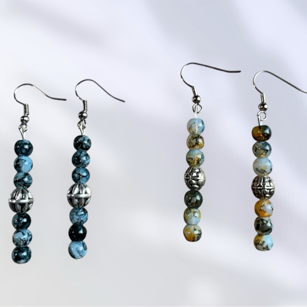 Handmade Multicolored Beaded Dangle Drop Earrings Set of 2
